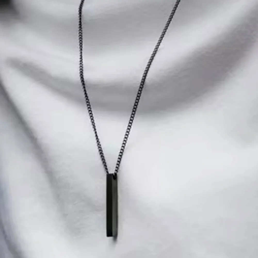 Black Stainless Steel Bar Pendant Necklace with Cuban Style Chain